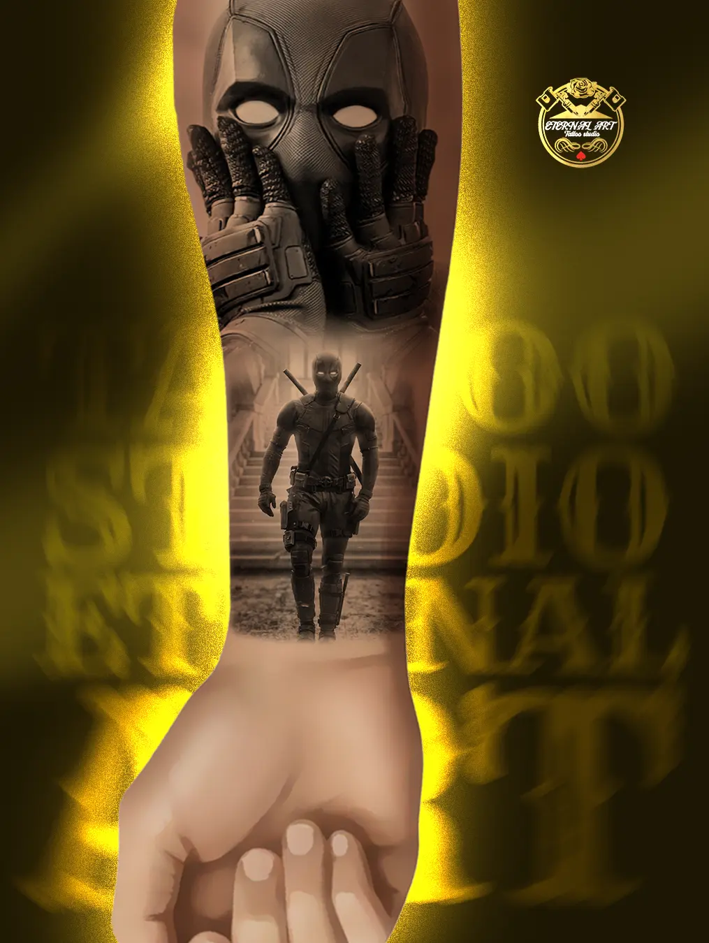 Tattoo skica Deadpool Black and Grey - Originalni dizajn Eternal Art Lešnica